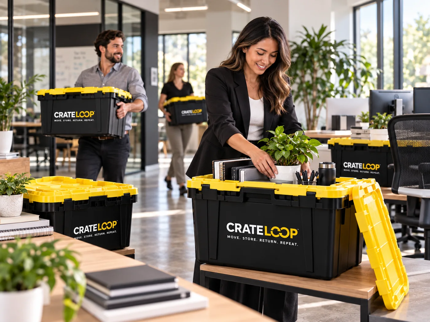 CrateLoop crates used in a modern office move